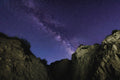 Milky Way over the Ridge, rising between eroded clay walls, Pawnee National Grassland, Colorado