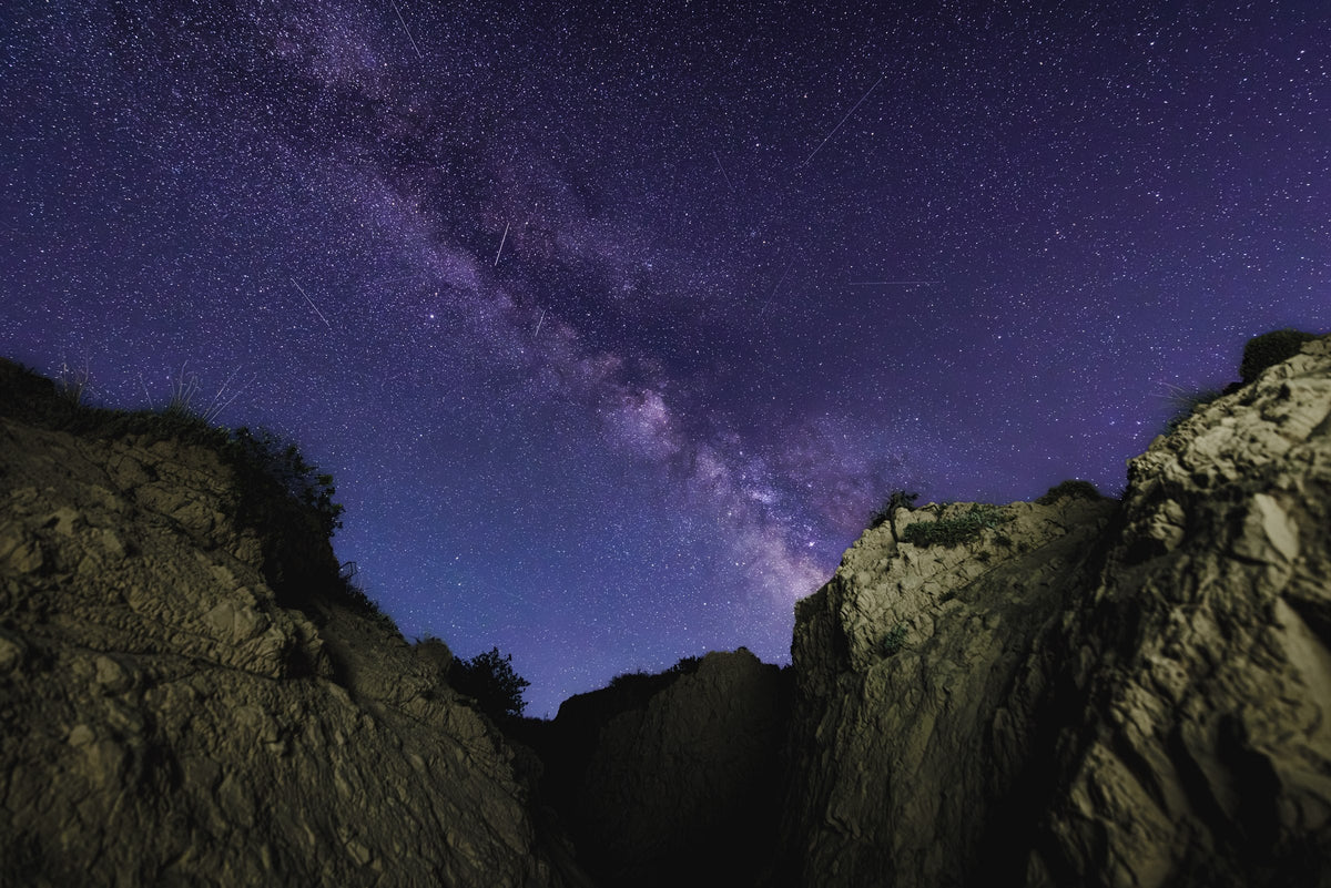 Milky Way over the Ridge, rising between eroded clay walls, Pawnee National Grassland, Colorado